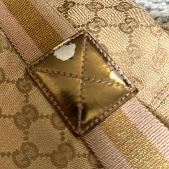 Beige GG Canvas Pink And Gold Web Tote Bag - Picture 7 of 13